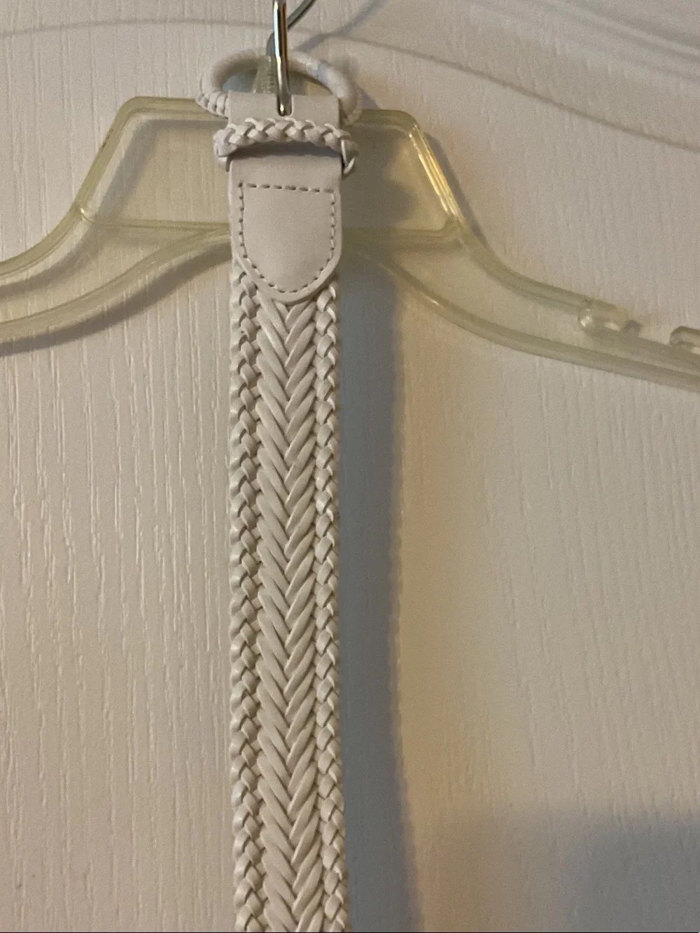 Talbots White Braided Leather Belt with Stitched Trim